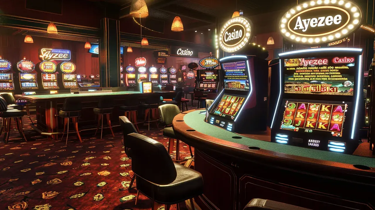 Interior de casino online moderno com slots e jogos ao vivo